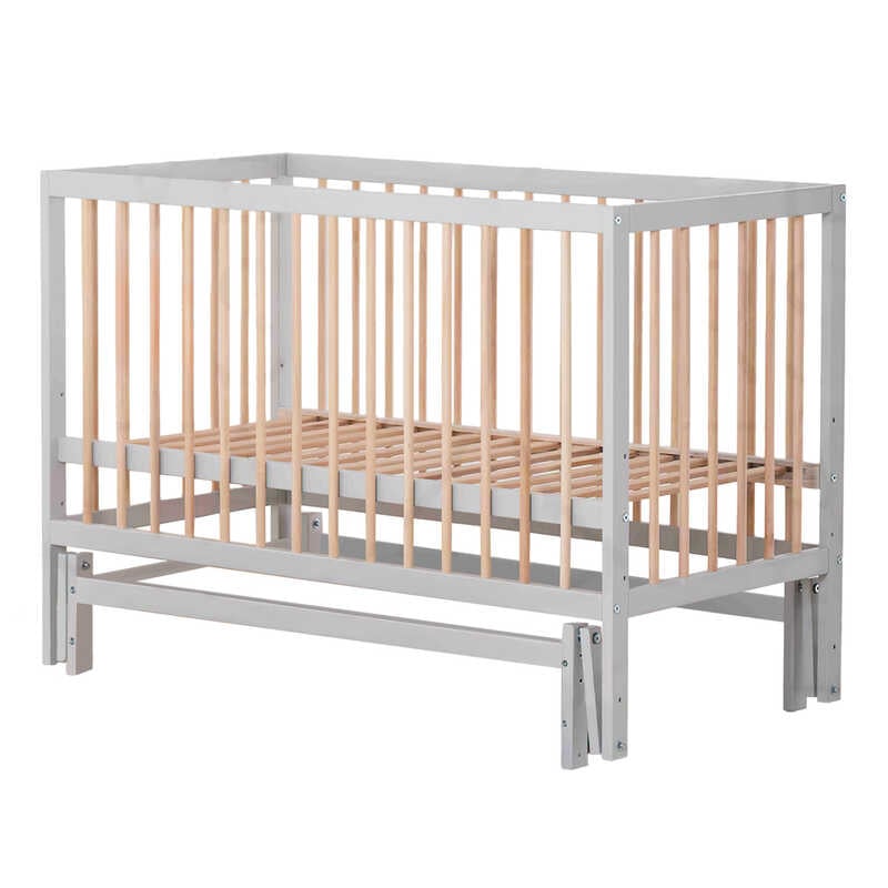 гр Ліжечко дитяче “Софія-2“ - шарнір-підшипник з опускною боковиною (Сірий + натуральний)