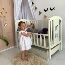 гр Ліжечко дитяче ЛІЛІ “Зайчик“ (1) шарнір-підшипник з відкидною боковиною+шухляда, (Слонова кістка)