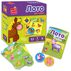 гр Лото “Ферма“ - VT 2100-08 укр. (14) “Vladi Toys“, 4 гральні поля, 16 круглих фішок, в коробці