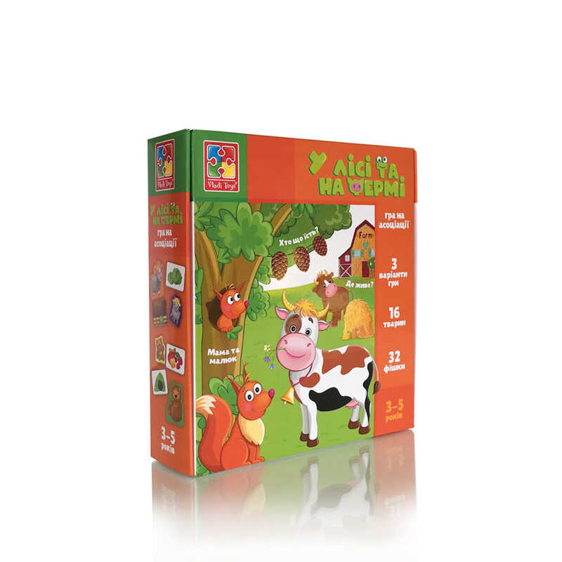 гр Міні-розвивашка асоціації “У лісі та на фермі“ VT1804-46 укр (12) “Vladi Toys“, 32 картки, 2 фішки