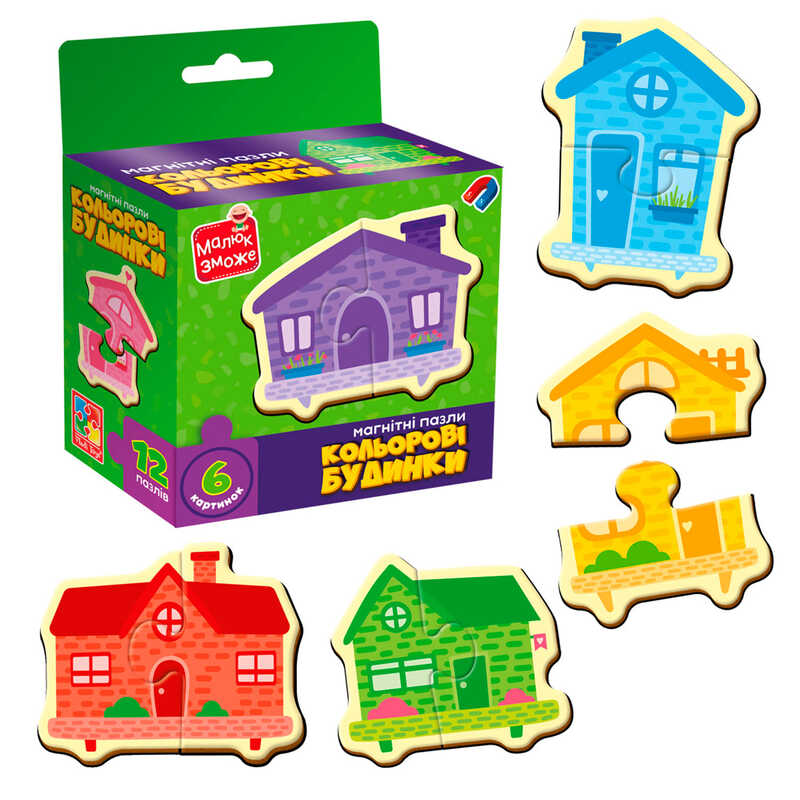 гр Магнітні пазли “Кольорові будинки“ VT1733-03 (20) “Vladi Toys“, 6 картинок (12 деталей), в коробці