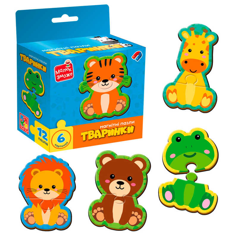 гр Магнітні пазли “Тваринки“ VT1733-04 (20) “Vladi Toys“, 6 картинок (12 деталей), в коробці