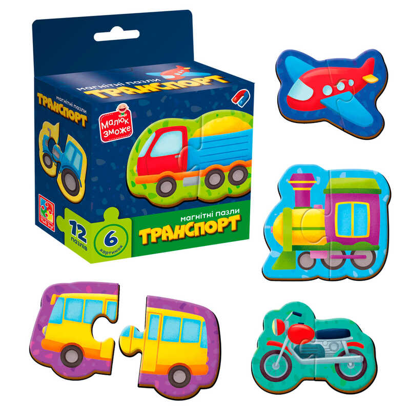гр Магнітні пазли “Транспорт“ VT1733-02 (20) “Vladi Toys“, 6 картинок (12 деталей), в коробці