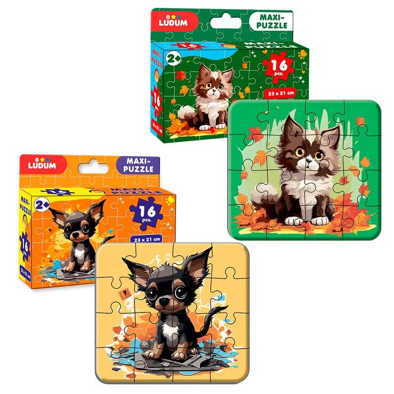 гр Максі-пазл “Котик3+Собачка“ ME5032-08 (60) “Ludum“, 2 пазли по 16 елементів, в коробці
