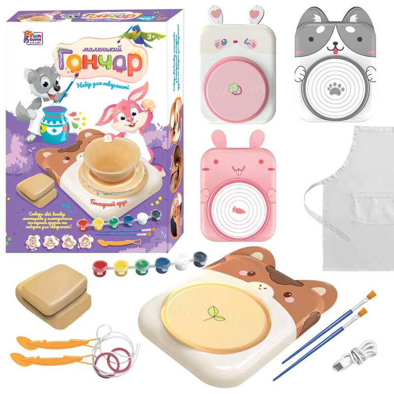 гр Маленький гончар 62018 (12) “4FUN Game Club“, 4 види, USB-кабель, автоматичний гончарний круг, глина, фарби, пензлики, інструменти, в коробці, ВИДАЄТЬСЯ ТІЛЬКИ МІКС ВИДІВ