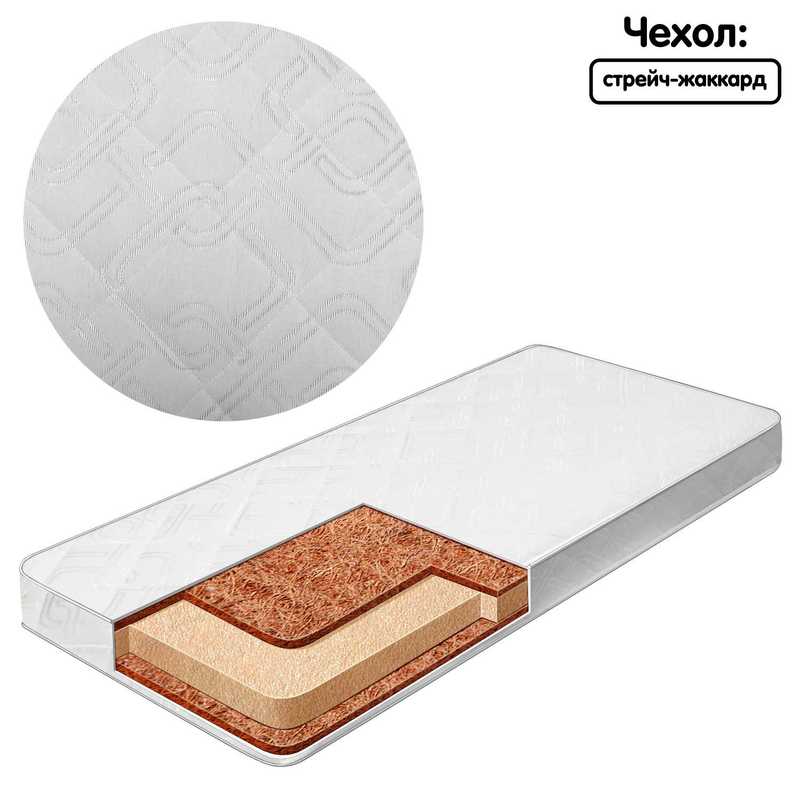 гр Матрац дитячий ортопедичний “Twins“ 2050081 NEW КПК білий (12см) КПК (стрейч-жаккард) 60*120*12 см. білий “Homefort“