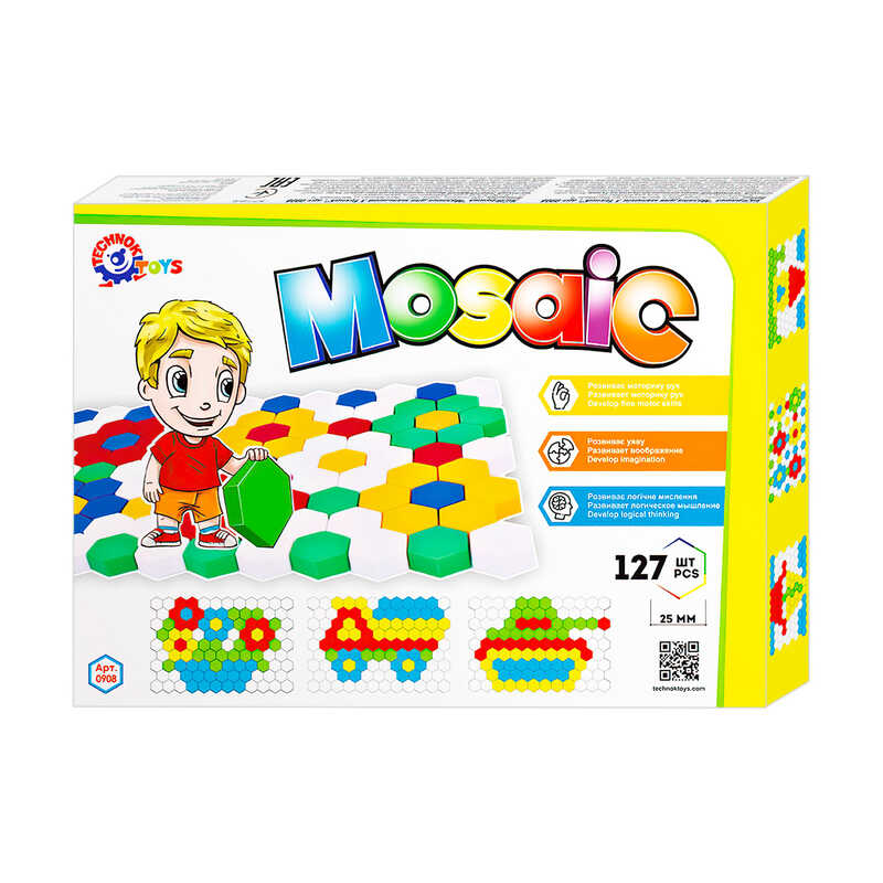 гр Мозаїка №3 0908 (10) “Technok Toys“, 127 елементів, розмір деталі - 4 см, ігрове поле, в коробці