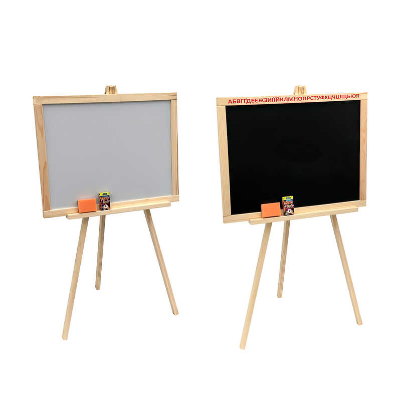 гр Мольберт 020 + НОГИ (10) тринога дерево не магнітний / Дошка ш40*в55см, Підставка ш55*в110см/ матеріал/сосна “Мася“