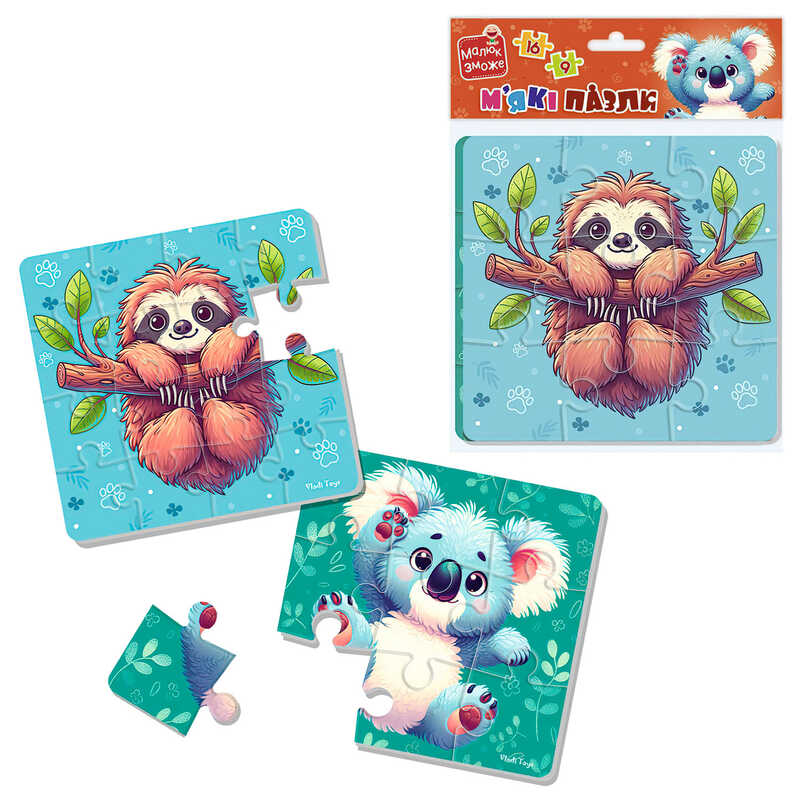 гр М’які пазли “Лінивець та коала“ VT1102-40 укр (24) “Vladi Toys“, 2 пазли, 9 і 16 елементів, у пакеті гр М’які пазли “Лінивець та коала“ VT1102-40 укр (24) “Vladi Toys“, 2 пазли, 9 і 16 елементів, у пакеті
