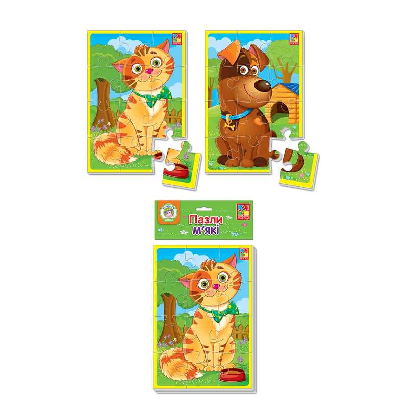 гр М“які пазли А5 “Котик та песик“ VT 1103-43 (25) укр “Vladi Toys“, 18 елементів