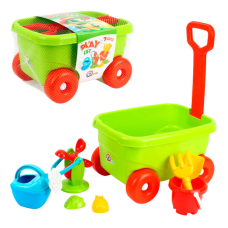 гр Набір для гри з піском 1409 (2) “Technok Toys“, візочок, граблі, лопатка, млин, лійка, 2 форми, в сітці