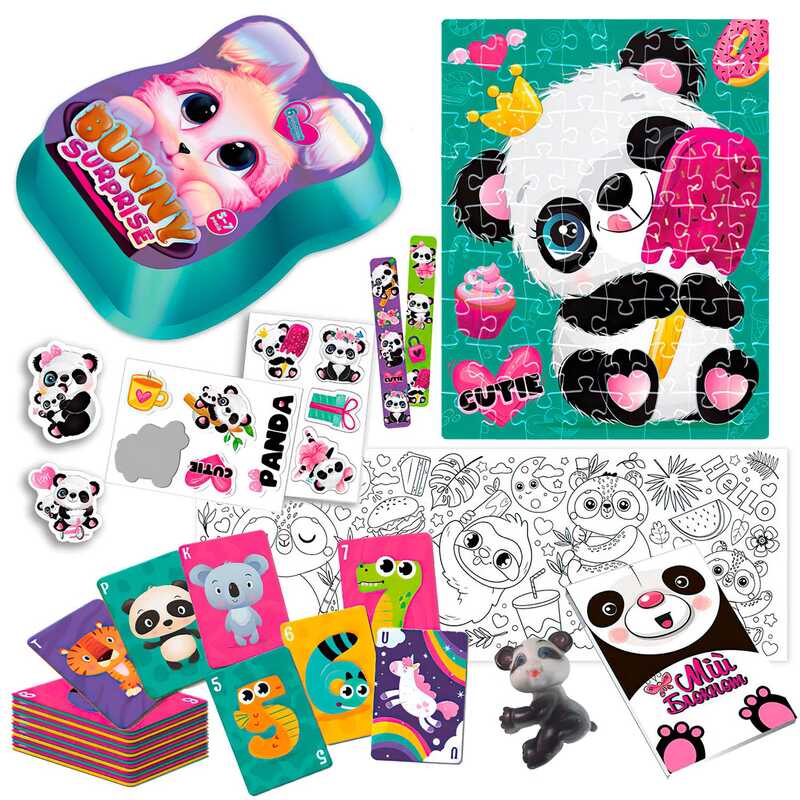 гр Набір для творчості “Bunny surprise“  VT 8080-13 (3) фіолетовий “Vladi Toys“, пазли, 50 карток, наліпки, іграшка на пальчик, блокнот, інструкція, в коробці