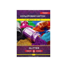 гр Набір кольорового картону “Glitter“ Premium А4, 8 листів ККГ-А4-8 “Апельсин“