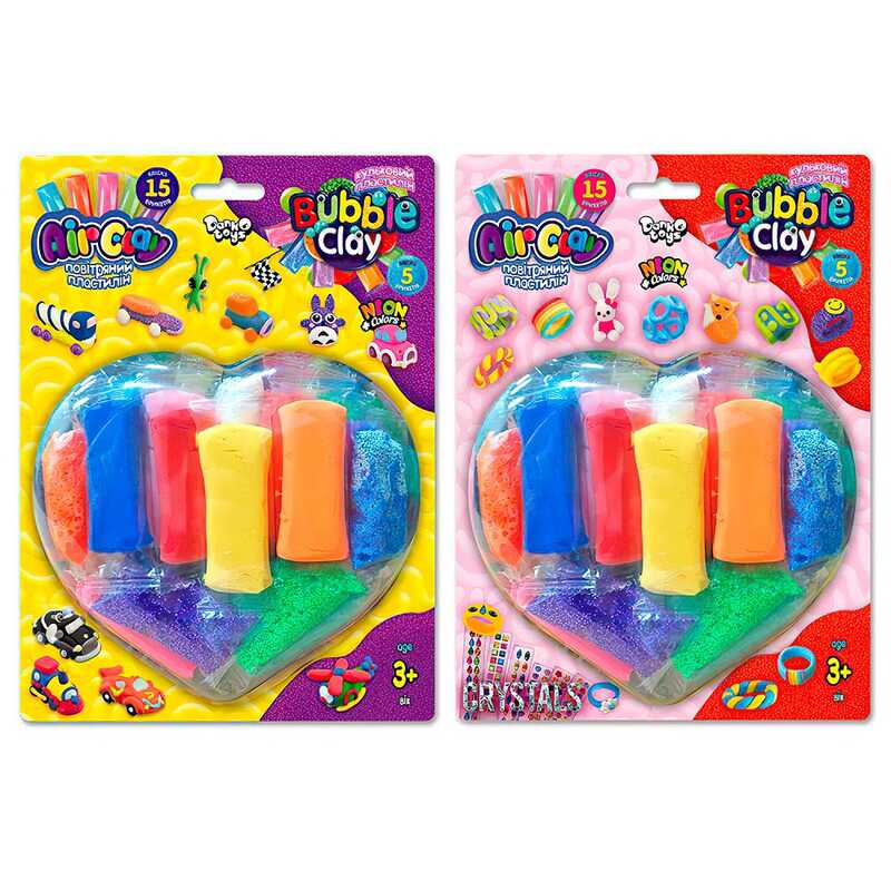 гр Набір кулькового та повітряного пластиліну “Air Clay + Bubble Clay“ блістер ARBB-03-01,02 (24) “Danko Toys“