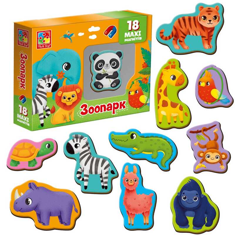 гр Набір магнітів “Зоо“ VT 3106-25 укр (22) “Vladi Toys“, 18 елементів, в коробці