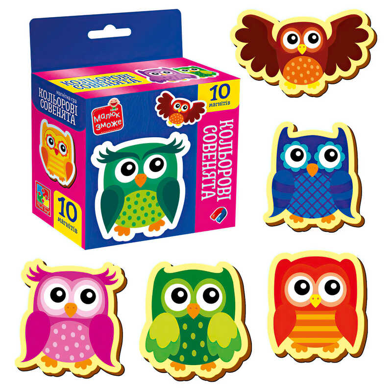 гр Набір магнітів “Кольорові совенята“ VT3106-38 (30) “Vladi Toys“, 10 елементів, у коробці