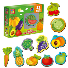 гр Набір магнітів “Овочі та фрукти“ VT 3106-28 укр (12) “Vladi Toys“, 23 елемента, в коробці
