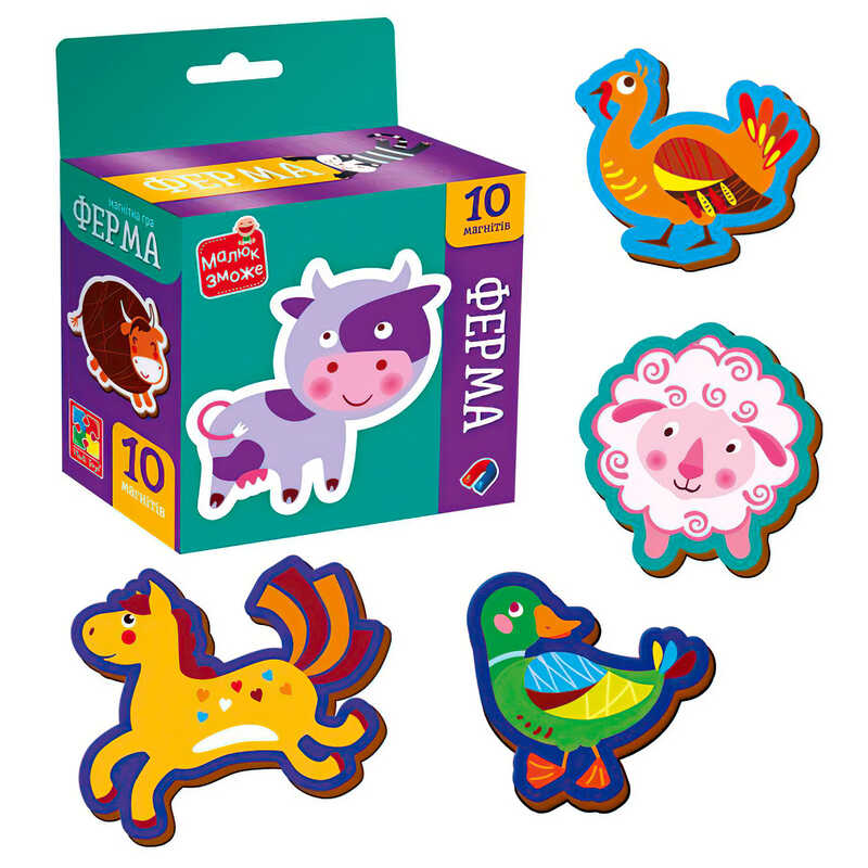 гр Набір магнітів “Ферма“ VT3106-36 (30) “Vladi Toys“, 10 елементів, у коробці