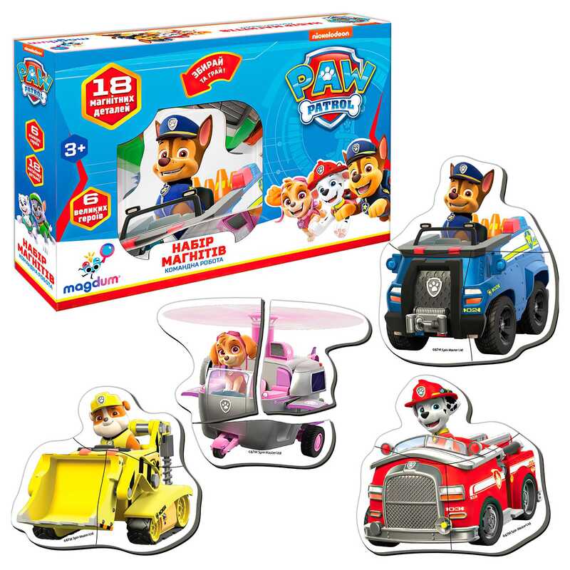 гр Набір магнітів ML 4034-32 “Щенячий патруль. Командна робота“ (60) “Magdum“, 18 магнітів, в коробці
