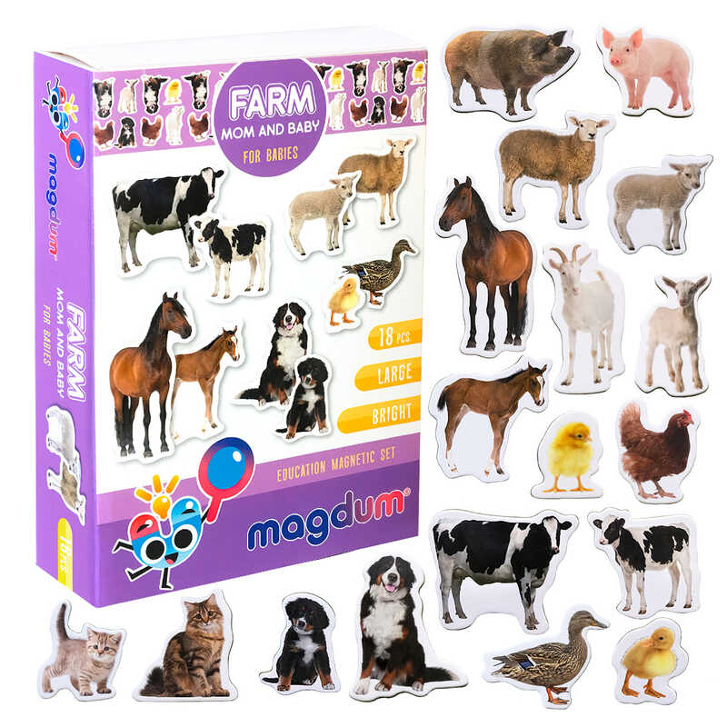 гр Набір магнітів ML4031-08 EN “Farm Mom and Baby“ (70) “Magdum“, англ. мова, 18 магнітів, в коробці