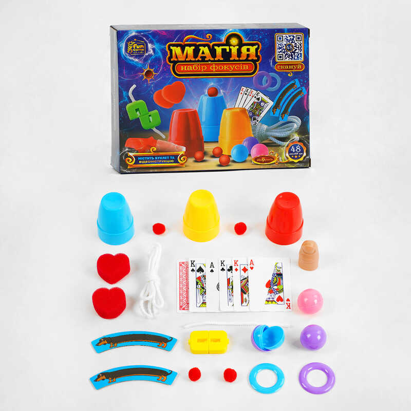гр Набір фокусів “Магія“ 11554 (24/2) “4FUN Game Club“, 48 способів гри, QR-код з відео майстер-класом, у коробці