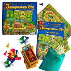 гр Настільна гра “Запорізька Січ“ 12120089У (10) “Ранок“,  96 тайлів землі, 40 фішок-воїнів, 40 тайлів-персонажів, поле для підрахунку балів, правила, в коробці