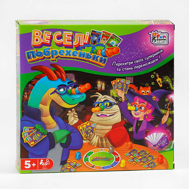 гр Настільна гра “Веселі побрехеньки” 32777 (12) “4FUN Game Club“, 24 картки, 4 окулярів, 11 ковпачків, в коробці