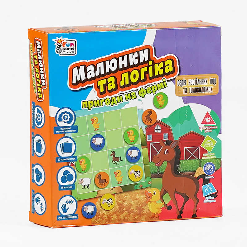 гр Настільна гра “Малюнки та логіка - Пригоди на фермі“ UKB-B 0031 (12) “4FUN Game Club“ українською мовою, в коробці