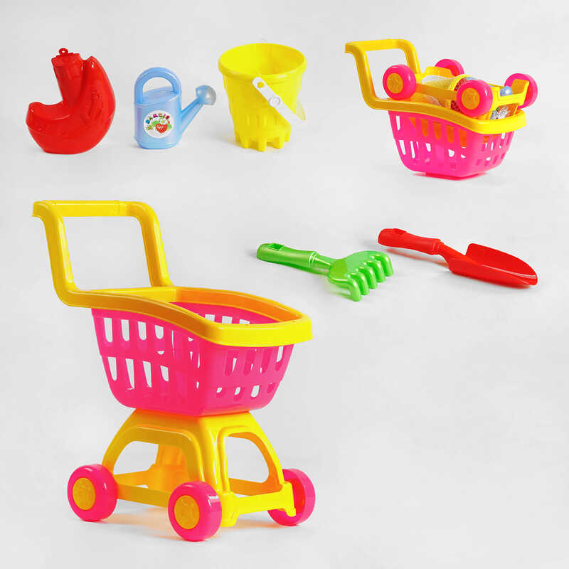 гр Пісочний набір 213/2  (5) “BAMSIC“, візок, лійка, відро, лопатка, граблі