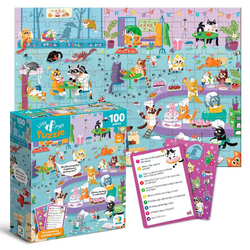 гр Пазл “Шукай та знаходь. Котяче кафе“ 300667 (24) “DoDo“, 100 елементів, 33х47 см, в коробці гр Пазл “Шукай та знаходь. Котяче кафе“ 300667 (24) “DoDo“, 100 елементів, 33х47 см, в коробці