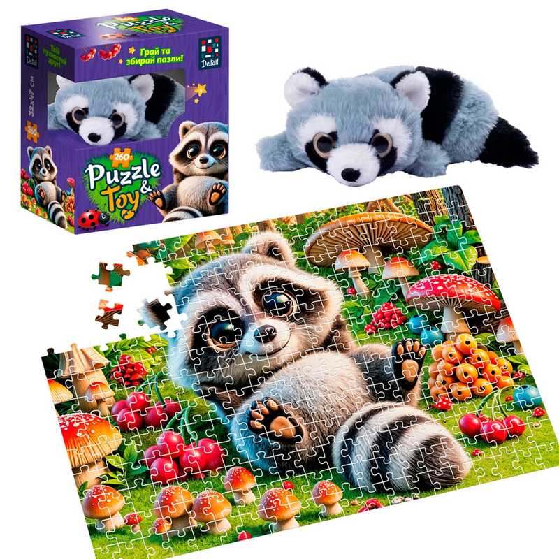 гр Пазли “Єнотик“ DT200-09 260 деталей (8) “Vladi Toys“, розмір пазла: 320*470 мм, м“яка іграшка, постер, у коробці