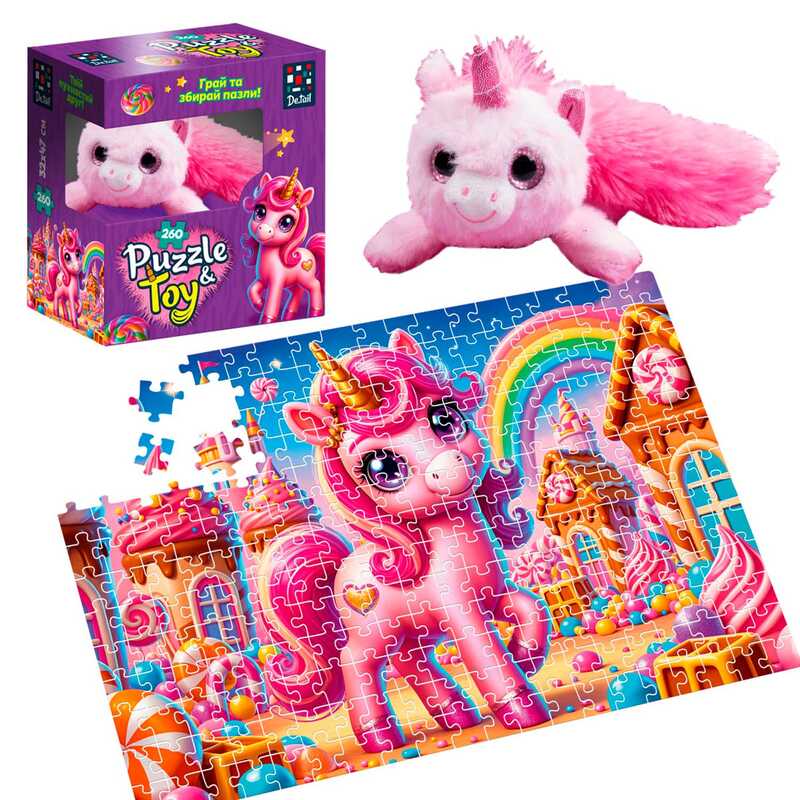 гр Пазли “Рожевий єдиноріг“ DT200-10 260 деталей (8) “Vladi Toys“, розмір пазла: 320*470 мм, м“яка іграшка, постер, у коробці
