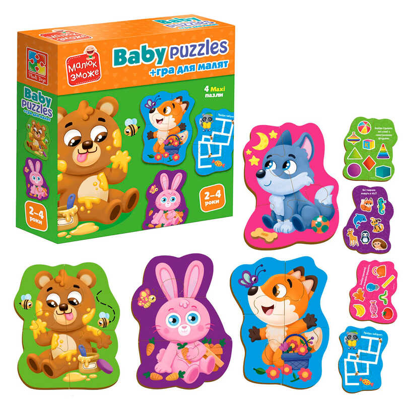 гр Пазли картонні з грою “Лісові звірі“ VT1722-26 укр (28) “Vladi Toys“