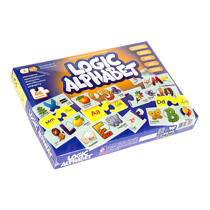 гр Пазли розвиваючі “Logic Alphabet“ англ / укр G-LoA-01-04U (12) “Danko Toys“, 66 елементів, в коробці