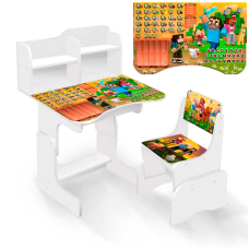 гр Парта шкільна “Блочний світ 2“ ПШ 062 (1) ЛДСП, колір біла, 69*45 см, + 1 стілець, з пеналом