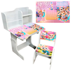 гр Парта шкільна “Котики“ ПШ 058 (1) ЛДСП, біле дерево, 69*45 см, + 1 стілець, з пеналом