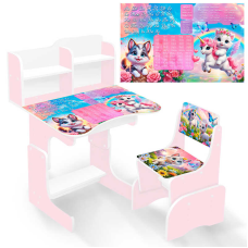 гр Парта шкільна “Кошенята з поні“ ПШ055 (1) ЛДСП, колір рожевий, 69*45 см, + 1 стілець, з пеналом