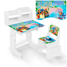 гр Парта шкільна “Синій прибулець“ ПШ 064 (1) ЛДСП, колір біла, 69*45 см, + 1 стілець, з пеналом