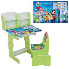 гр Парта шкільна “Цуценята“ ПШ 050 (1) ЛДСП, колір зелений, 69*45 см, + 1 стілець, з пеналом