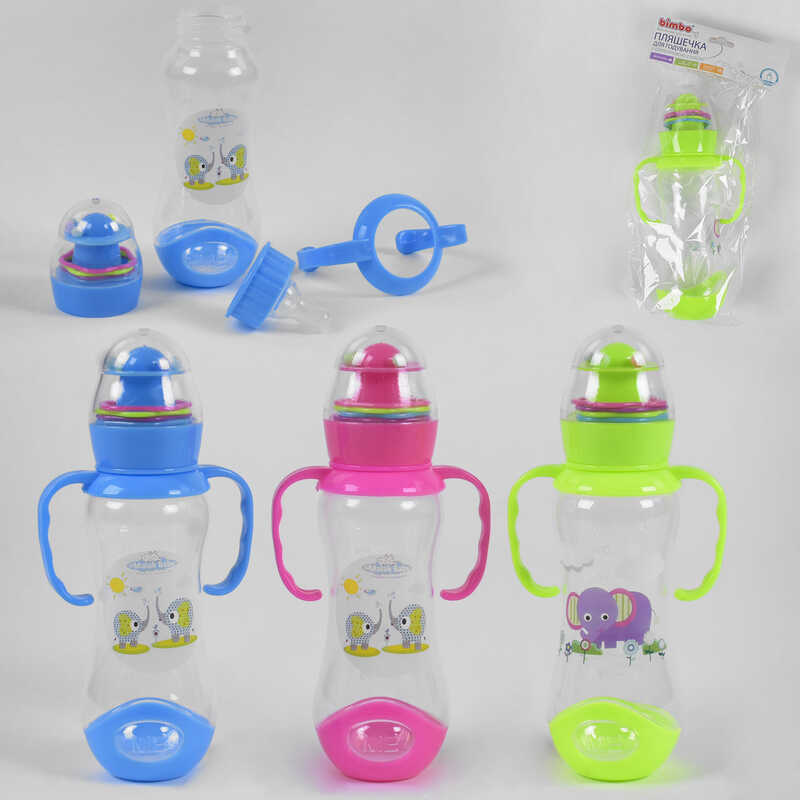 гр Пляшечка для годування 43879 (120) з силіконовою соскою, “BIMBO“, 260 мл, 3 кольори, пластик, 1шт в пакеті