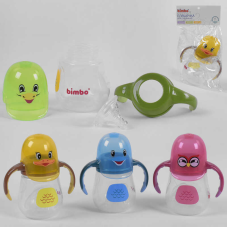 гр Пляшка для годування 86055 (72) “BIMBO“, 4 кольори, з силіконовою соскою, 210 мл, пластик, 1 штука в пакеті