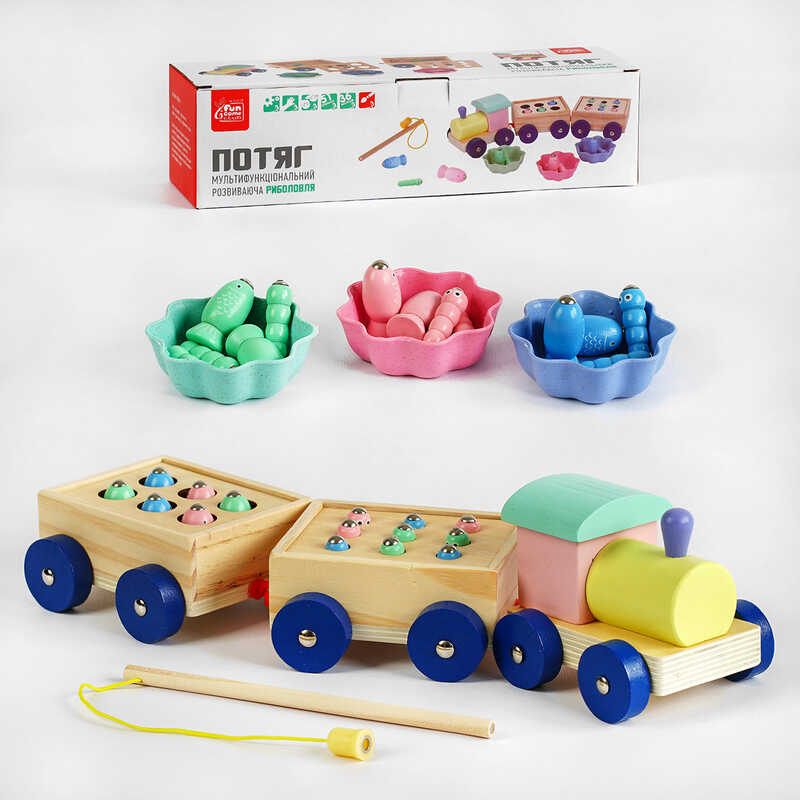 гр Потяг 57841 (36)  “4FUN Game Club Wood“, магнітна риболовля, сортер, каталка, у коробці