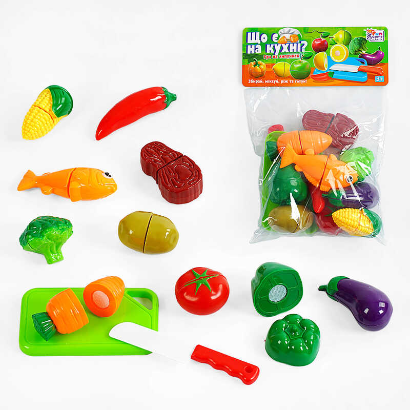 гр Продукти на липучках “Що є на кухні?” 65283 (168/2) “4FUN Game Club“, 12 елементів, обробна дошка, ніж, у пакеті
