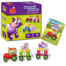 гр Розвиваюча гра з липучками  “Веселий фермер “ - VT 2100-13 укр. (14) “Vladi Toys“, 6 ігрових полів та 22 деталі для гри, липучки, інструкція, в коробці