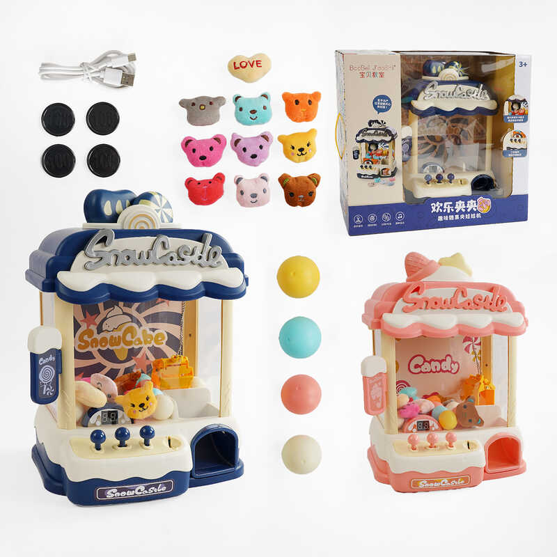 Ігровий автомат 33936 (6) 2 види, висота 36см, звукові ефекти, підсвічування, м’які іграшки, кульки, від батарейок/мережі, в коробці