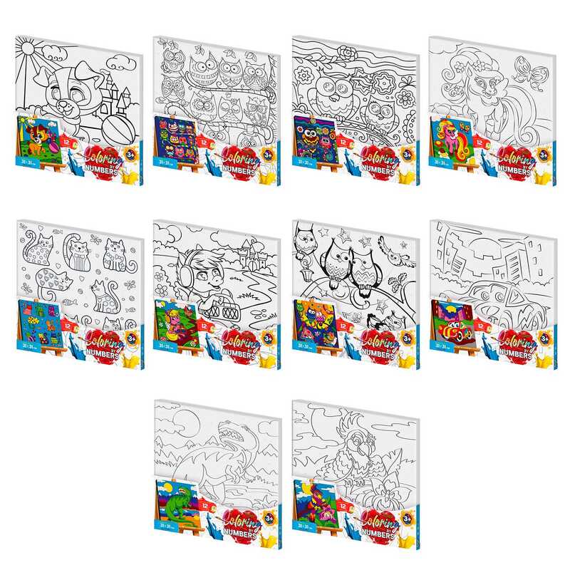 гр Розмальовка за номерами. Coloring by numbers CBN-01-01,02,03,04..10 розмір 31см*31см с.1 (10) “Danko Toys“