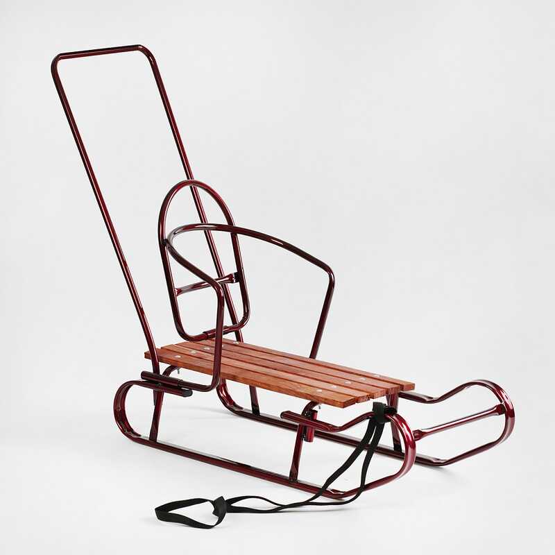 гр Санки “Королівські“ 24506 плоскі полози, з ручкою, колір бордовий  (1)