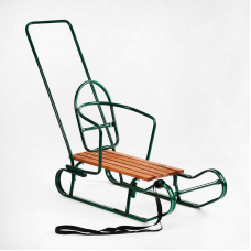 гр Санки “Королівські“ 24903 плоскі полози, з ручкою, колір зелений  (1)