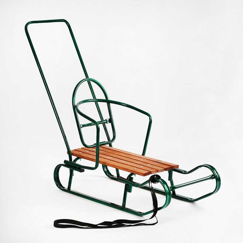 гр Санки “Королівські“ 24903 плоскі полози, з ручкою, колір зелений  (1)