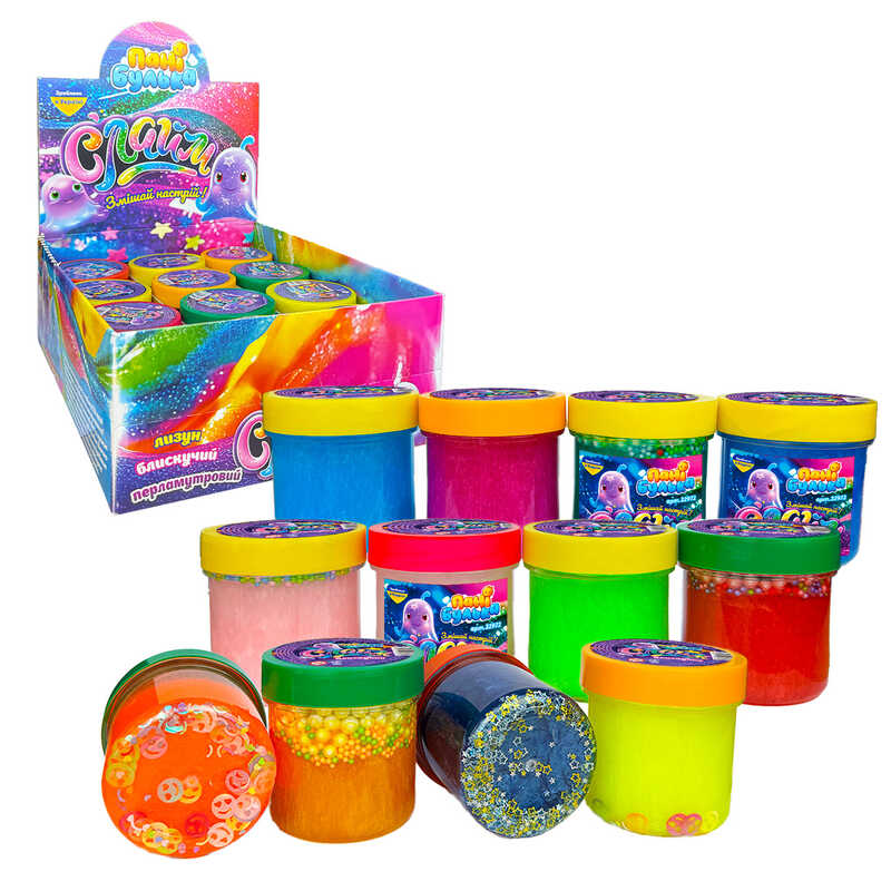гр Слайм блискучий 32972 (1) “Пані Булька“, ЦІНА ЗА 12 ШТУК, 120 г, з наповненням, середня банка, 12 кольорів, МІКС